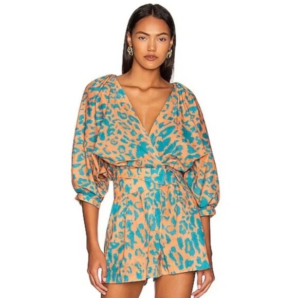 🖤 Agua Bendita Balam Linnea Romper, Orange and Blue Leopard(Nuly) Size Large - Picture 3 of 12